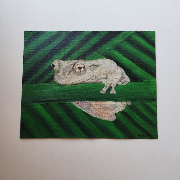 Frog Acrylic Painting Canvas Original 8x10 Handmade - Picture 2 of 4